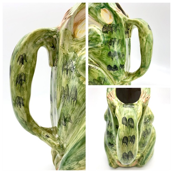 Majolica Frog Pitcher With Salamander Relief Handle Ceramica Del Cardello Italy - Picture 3 of 14
